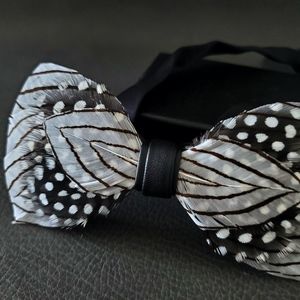 NEW rare Dot Strips Natural Real Feather Bow Tie